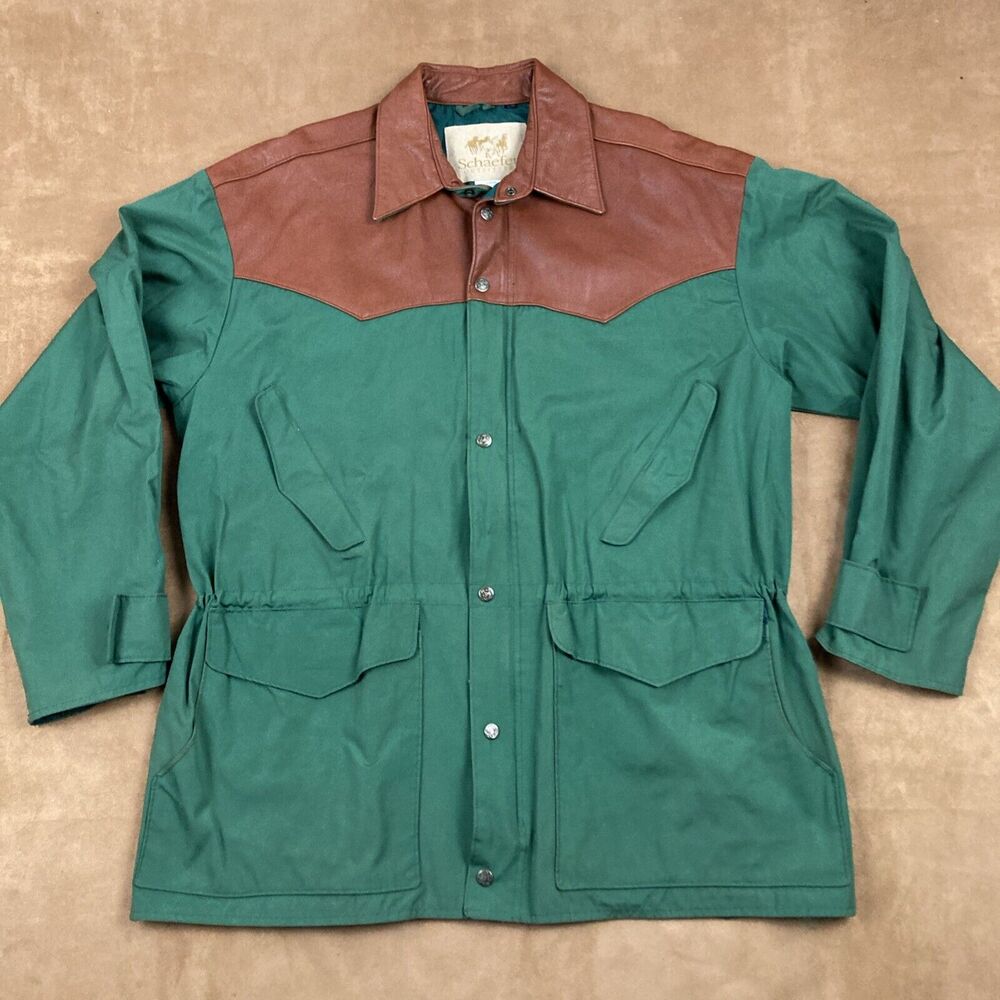 Vintage Schaefer Outfitter Leather York Cotton Western Jacket 80s 90s Green